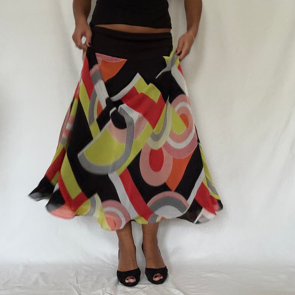 Y2K Jones New York 100% Silk Abstract Geometric Maxi Skirt Size M
